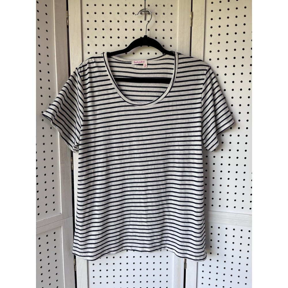 Fresh Produce Navy Striped Tee Shirt‎ Womens XXL (XL) Poly Rayon Linen